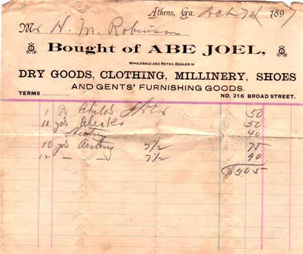 Abe Joel Receipt