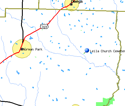Location map of Leila Church Cemetery
