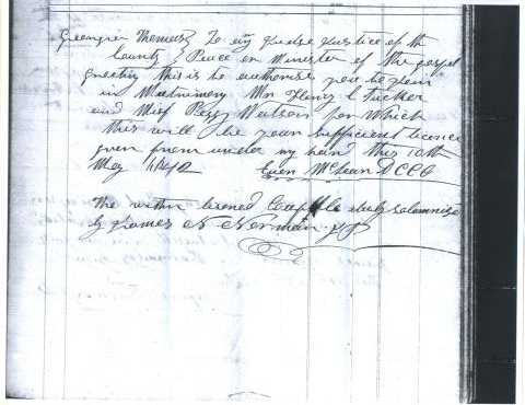 Marriage license
  of Henry C. Tucker and Peggy Watson