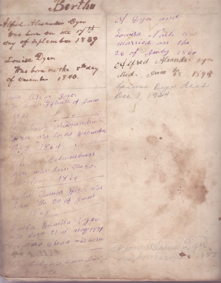 Page from Dyer Family Bible