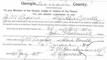 Marriage Certificate of J. W. Rogers and Abie Bradly