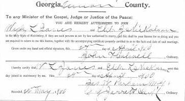 Marriage Certificate of Wash L. Jones and Elda Z. Nickolson