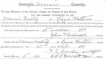 Marriage Certificate of Marion Hartness and Lizzie Watkins