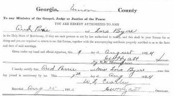 Marriage Certificate of Aud Parris and Lora Byers