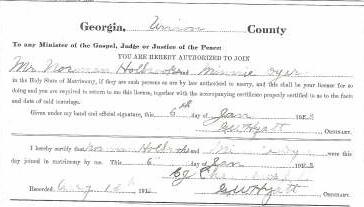 Marriage Certificate of Norman Holbrooks and Minnie Dyer