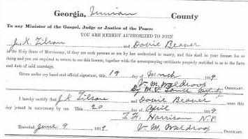 Marriage Certificate of Jack Tilson and Dovie Beaver