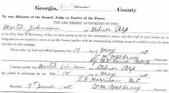 Marriage Certificate of Martel Johnson and Stelmer Arp