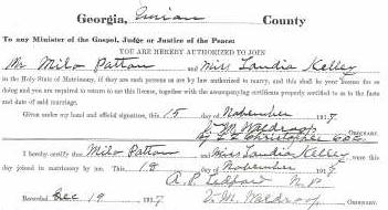 Marriage Certificate of Milo Patton and Landia Kelley