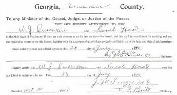 Marriage Certificate of W. J. Sullivan and Sarah Head