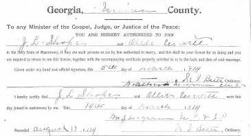 Marriage Certificate of J. L. Shopes and Ollie Everett